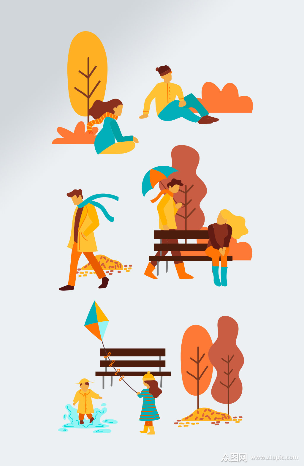 卡通秋季场景人物素材