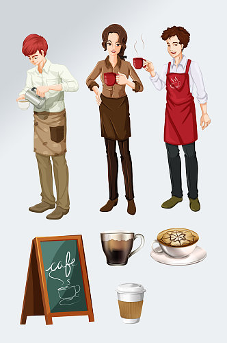 咖啡店人物插画素材