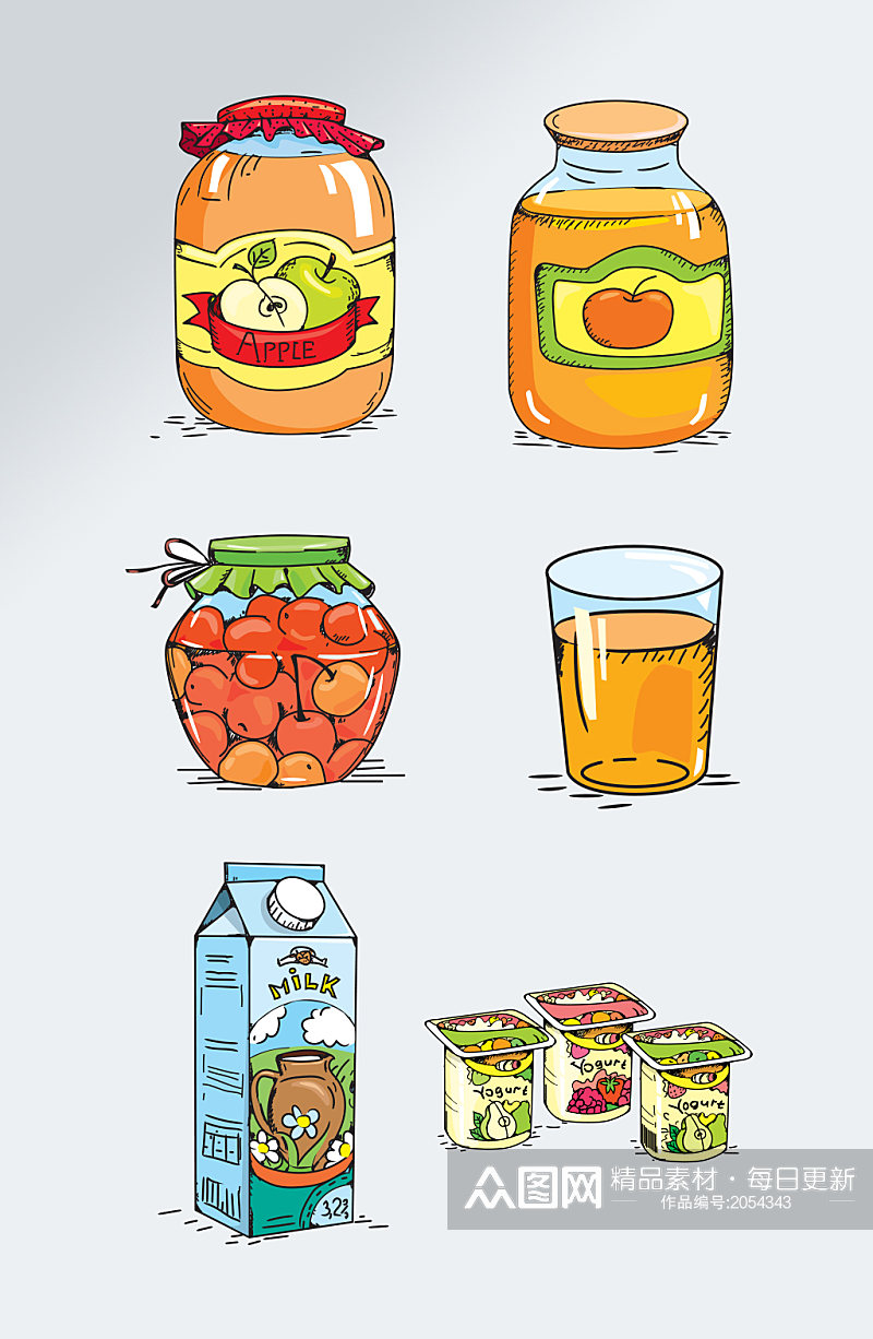 手绘水果汁饮料素材素材