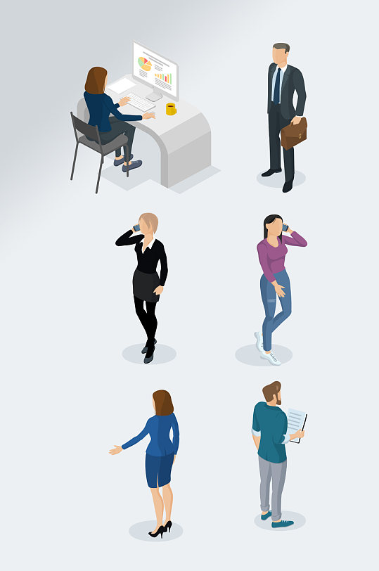 扁平化手绘商务办公人物素材