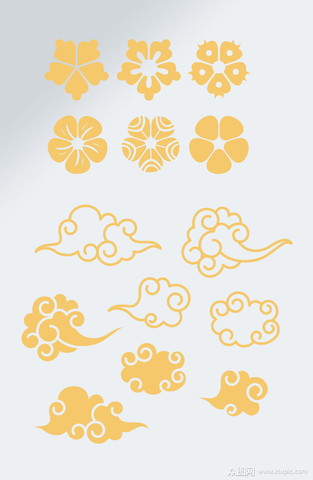 矢量中式花纹祥云元素素材