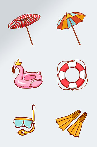 彩色卡通游泳圈太阳伞素材