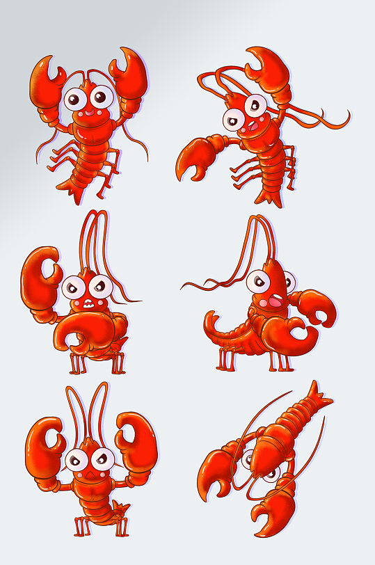 卡通手绘海鲜小龙虾素材