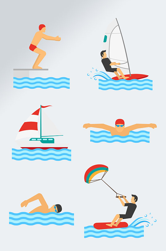 卡通水上运动人物免抠素材