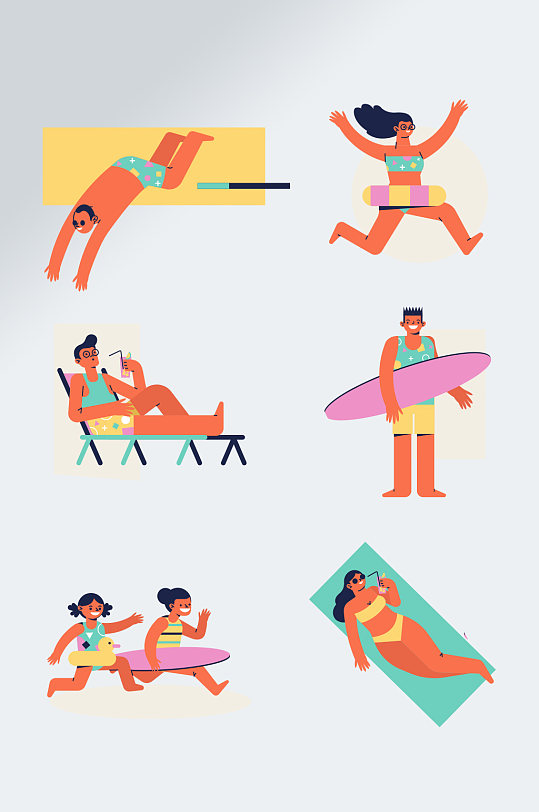 夏日海邊玩耍人物素材