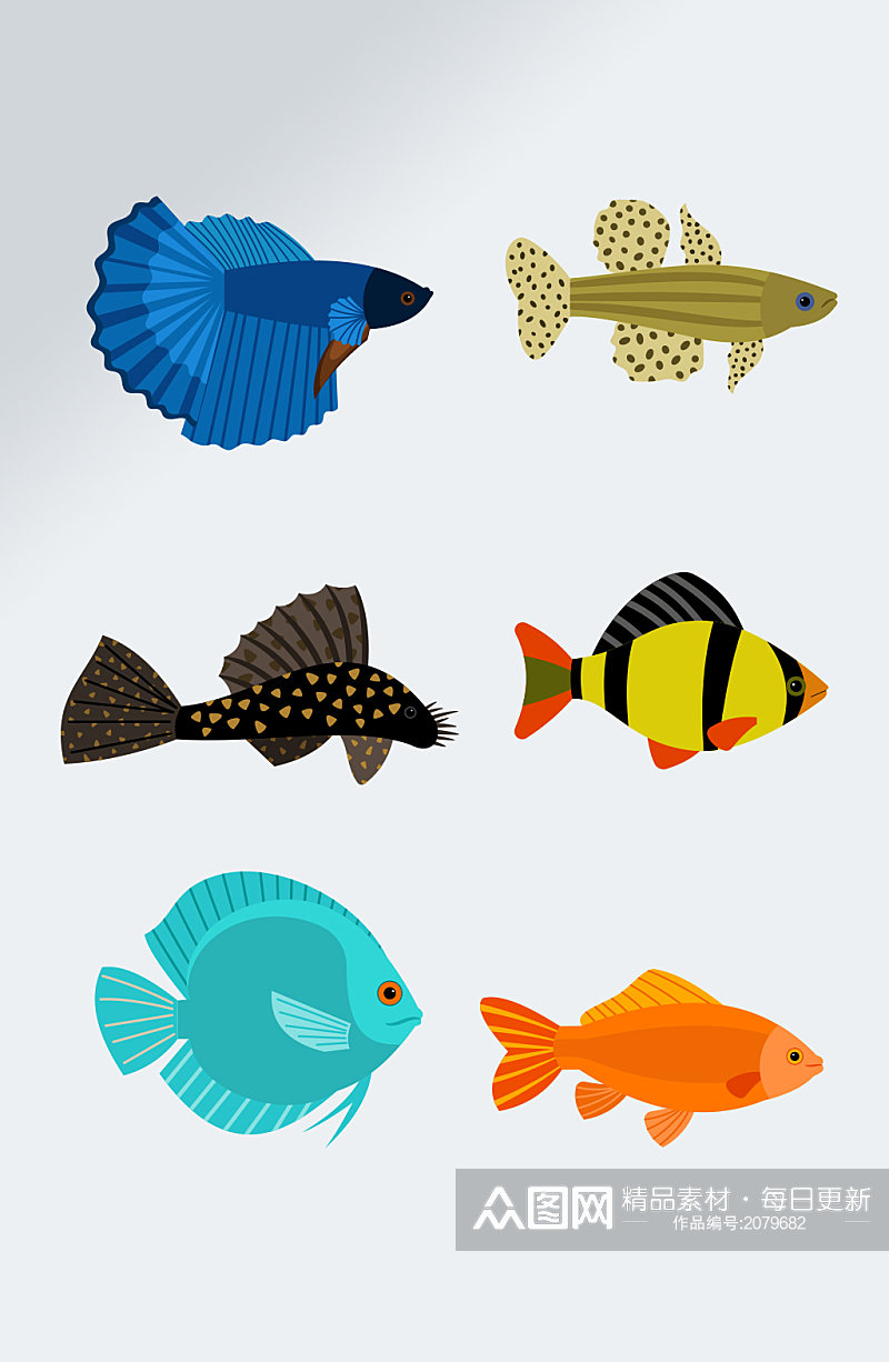 彩色卡通海鱼图案元素素材