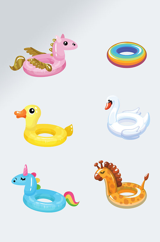 卡通可爱小动物游泳圈素材