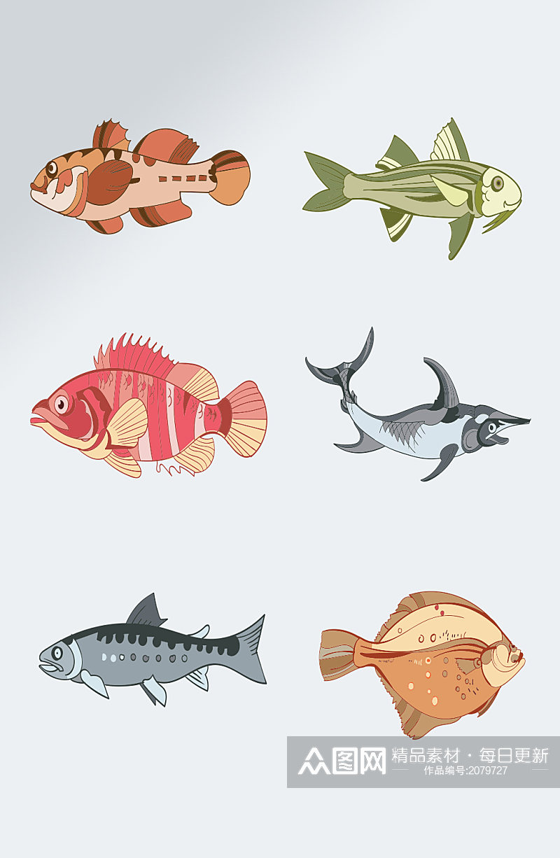 卡通海鱼图案元素素材