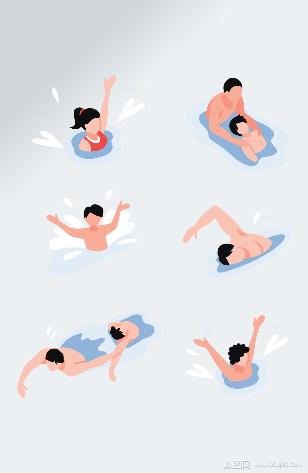 卡通游泳人物免抠素材