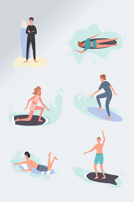 手绘水上运动划水人物元素