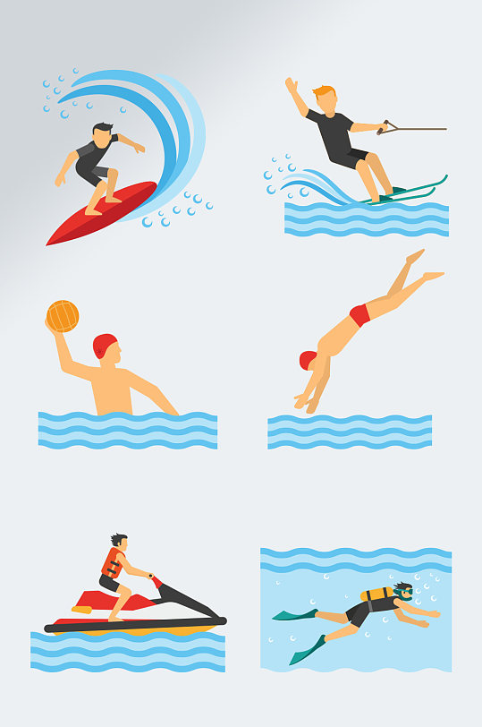 手绘水上运动人物元素-众图网