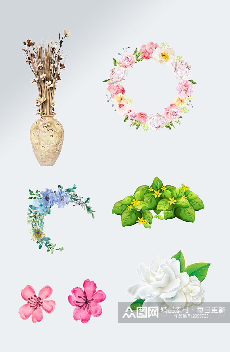 清新风手绘花卉元素婚礼花卉元素素材