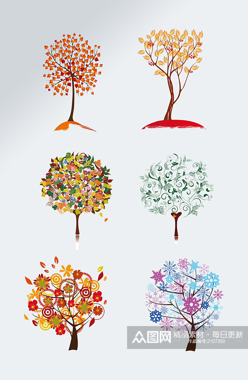 手绘风格秋季树木矢量素材素材