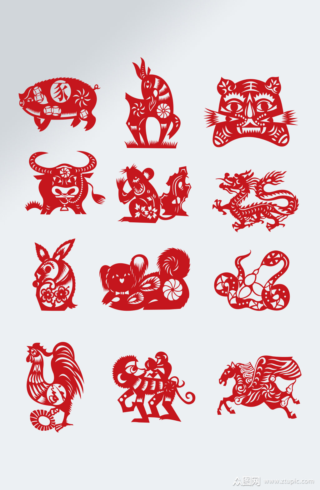 众图网独家提供红色十二生肖剪纸素材素材免费下载,本作品是由卧龙