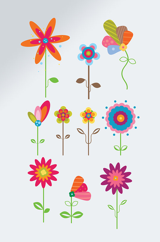 彩色手绘花卉免抠元素