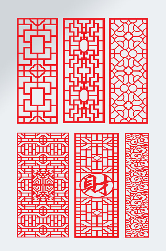 中式雕花隔断镂空花纹素材