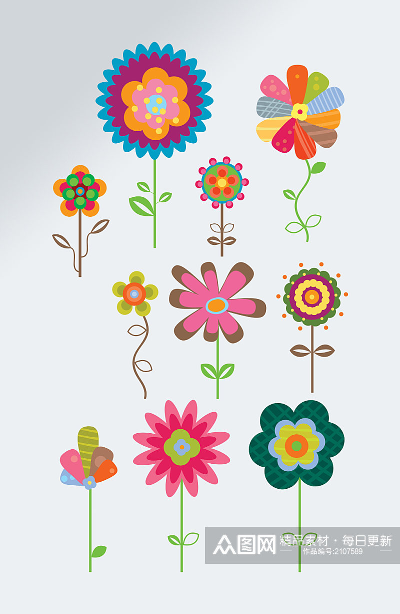 彩色手绘花卉免抠元素素材