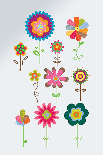 彩色手绘花卉免抠元素