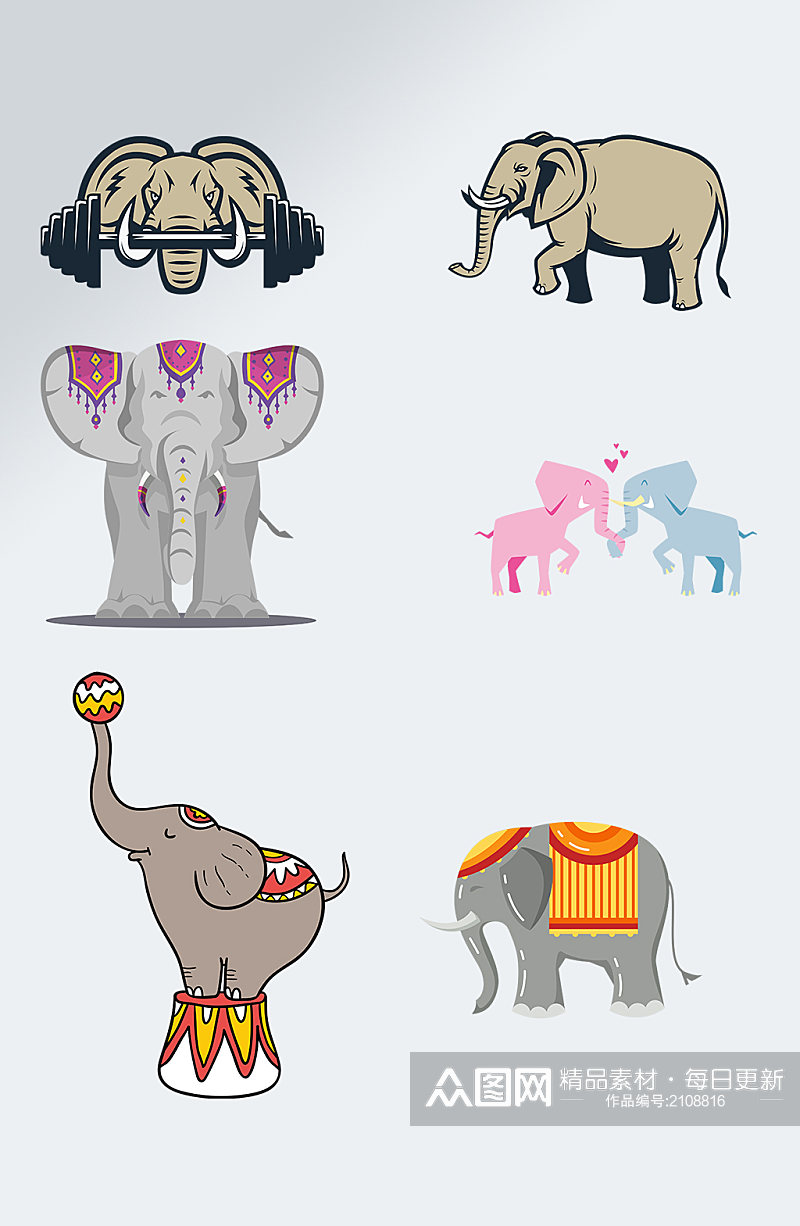 可爱卡通大象动物免扣元素素材