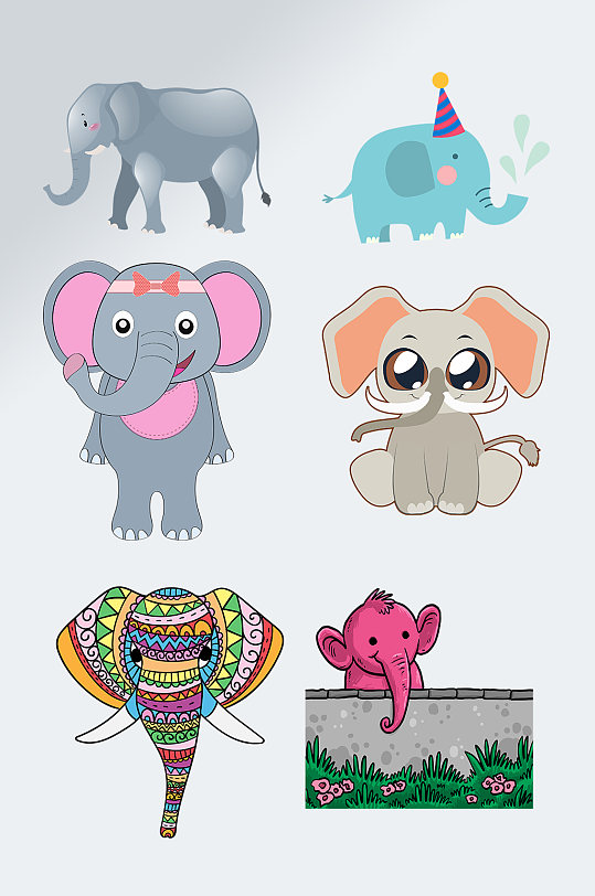 手绘动物大象插画透明元素