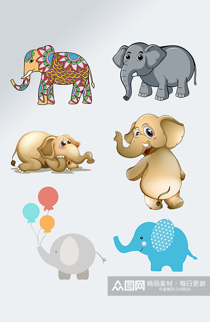 手绘动物大象插画透明元素素材