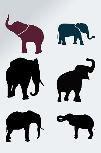 可爱动物大象剪影素材