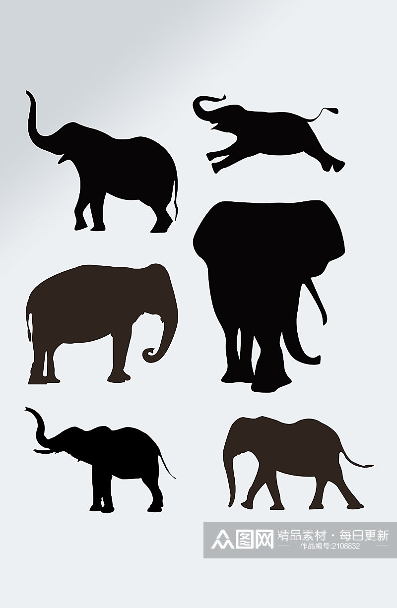 可爱动物黑色大象剪影素材素材