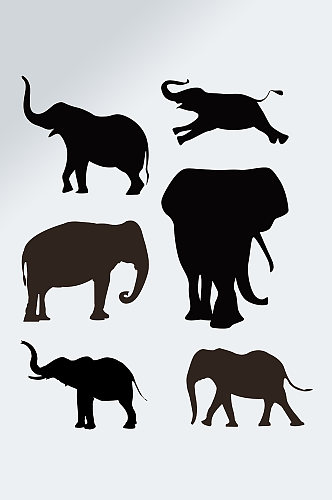 可爱动物黑色大象剪影素材