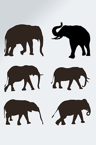 手绘动物黑色大象剪影素材
