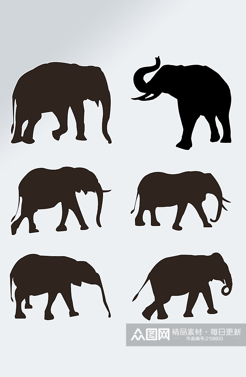 手绘动物黑色大象剪影素材素材