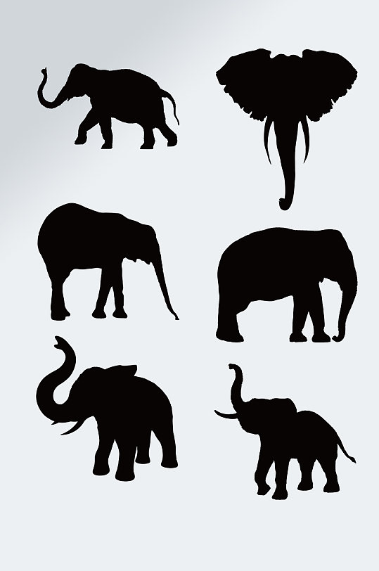 手绘动物黑色大象剪影素材