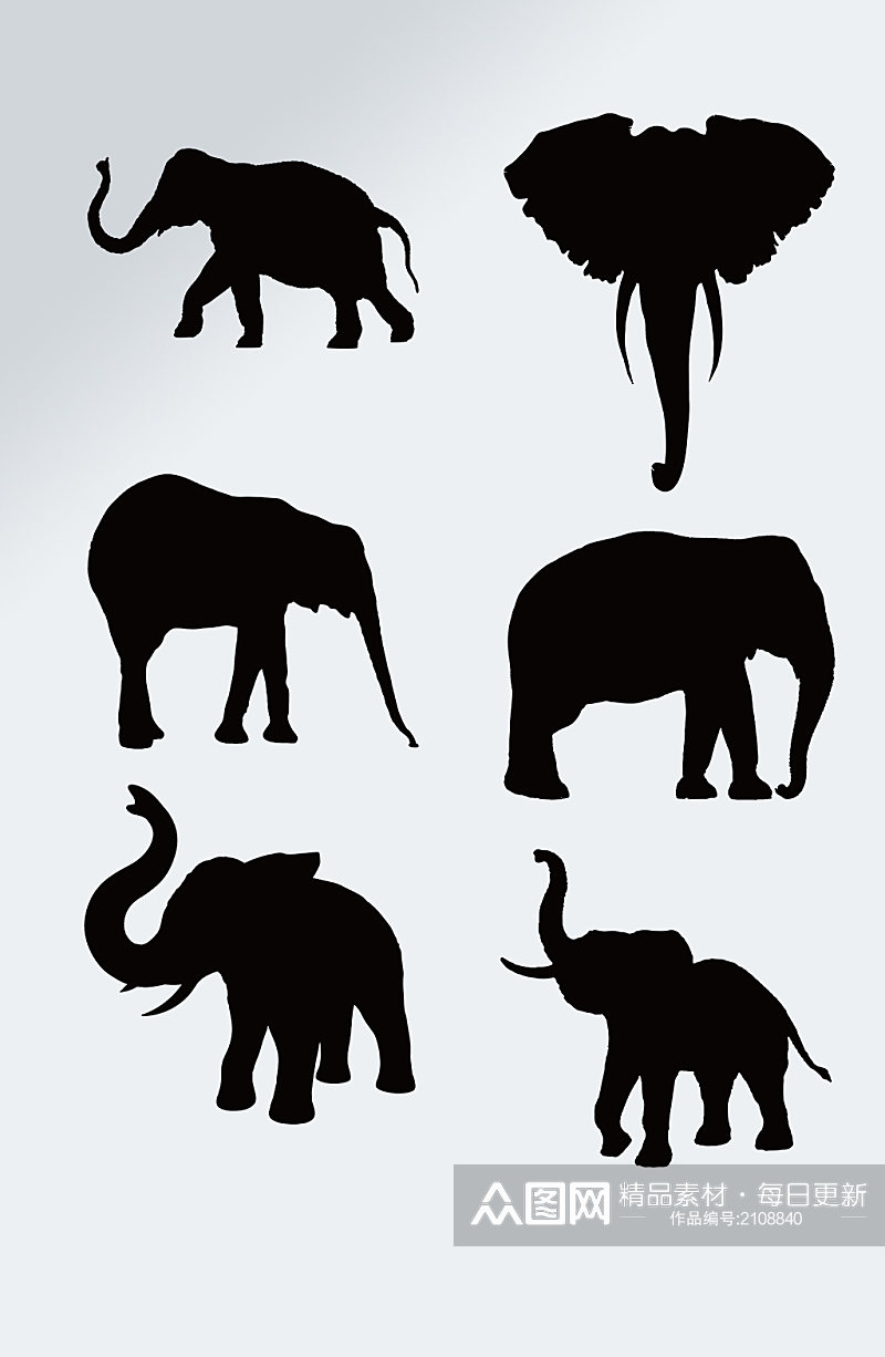 手绘动物黑色大象剪影素材素材