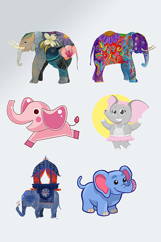 可爱大象插画动物透明元素