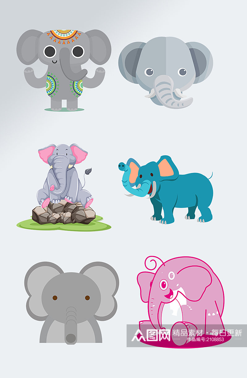 可爱大象插画动物透明元素素材
