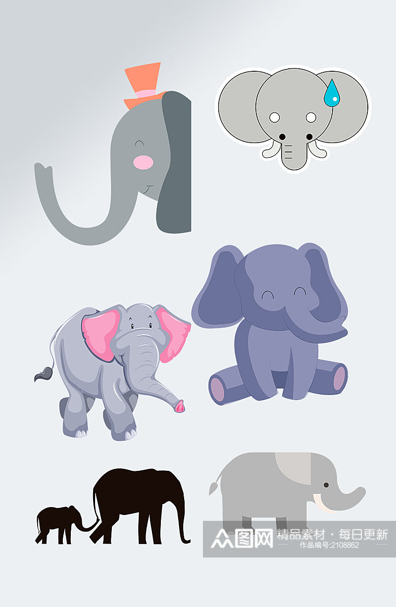手绘动物园大象元素素材