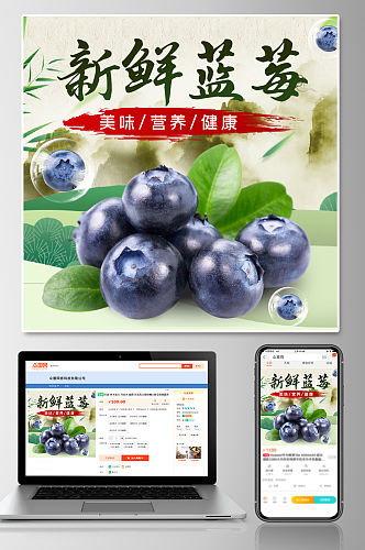 水果新鲜蓝莓促销淘宝主图