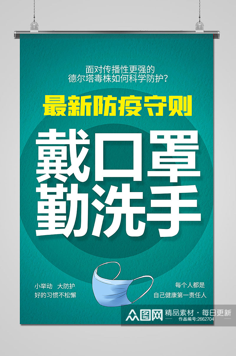 防疫措施戴口罩勤洗手海报素材