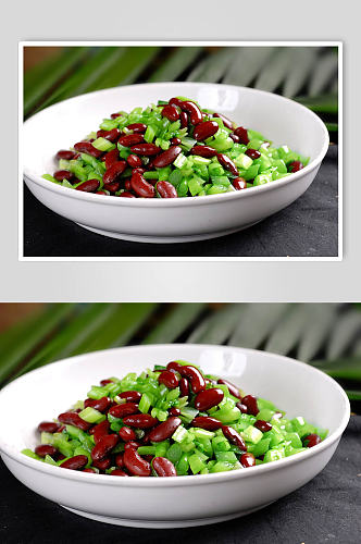 红豆炒青菜美食摄影图片