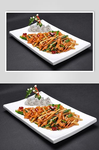 小笋韭菜炒鸭肠美食摄影图片