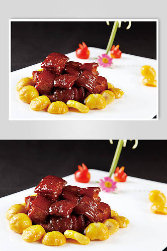 板栗红烧肉美食摄影图片