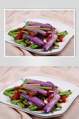 豆角烧茄子美食摄影图片