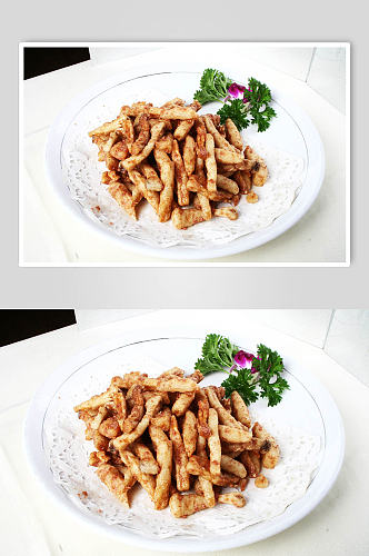 鹅肝酱炒茶树菇美食摄影图片
