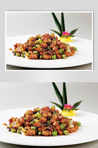 橄榄肉炒四季豆美食摄影图片