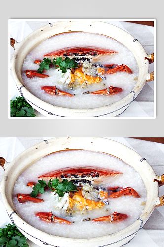 膏蟹砂锅粥美食摄影图片