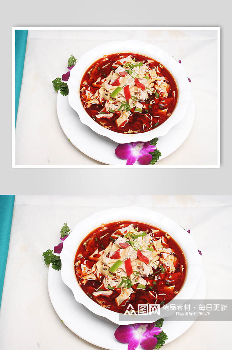 红汤鲜鸭肠美食摄影图片素材