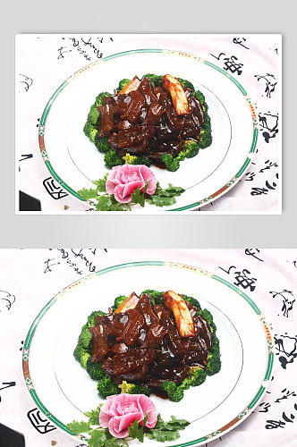 京葱烧蹄筋海参美食摄影图片