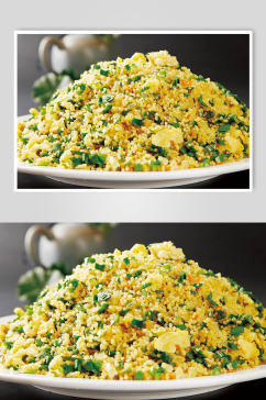 韭菜鸡蛋炒小米美食摄影图片