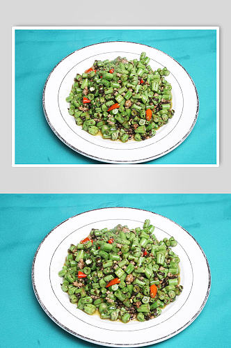 榄菜肉松豆角美食摄影图片