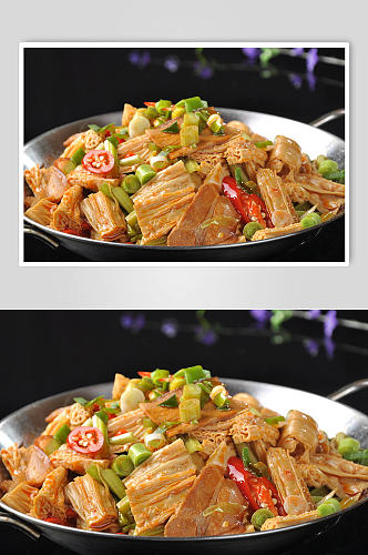 腐竹炒肉美食摄影图片