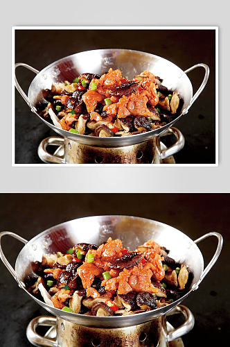 蘑菇炒肉美食摄影图片